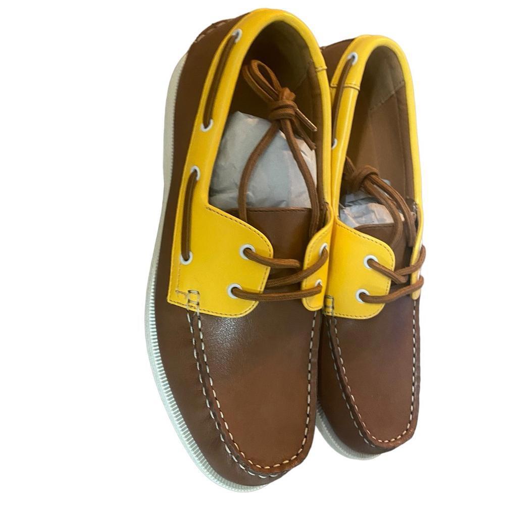 NIB Club Room Men's Elliot Boat Shoes - Yellow Plaid & Brown - Size 10.5 - Picture 3 of 9